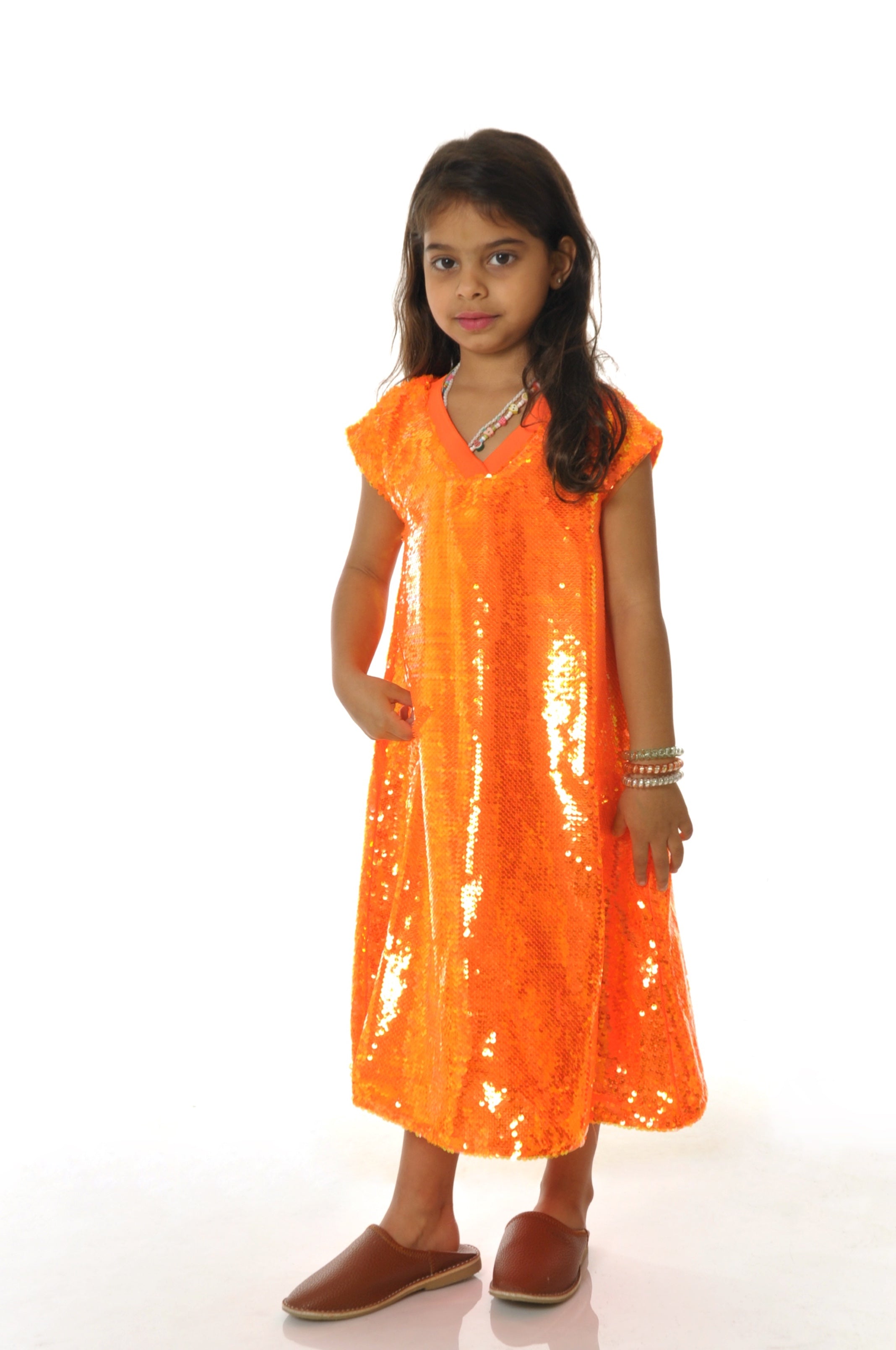 KIDS | Bright Orange Sequins Dress