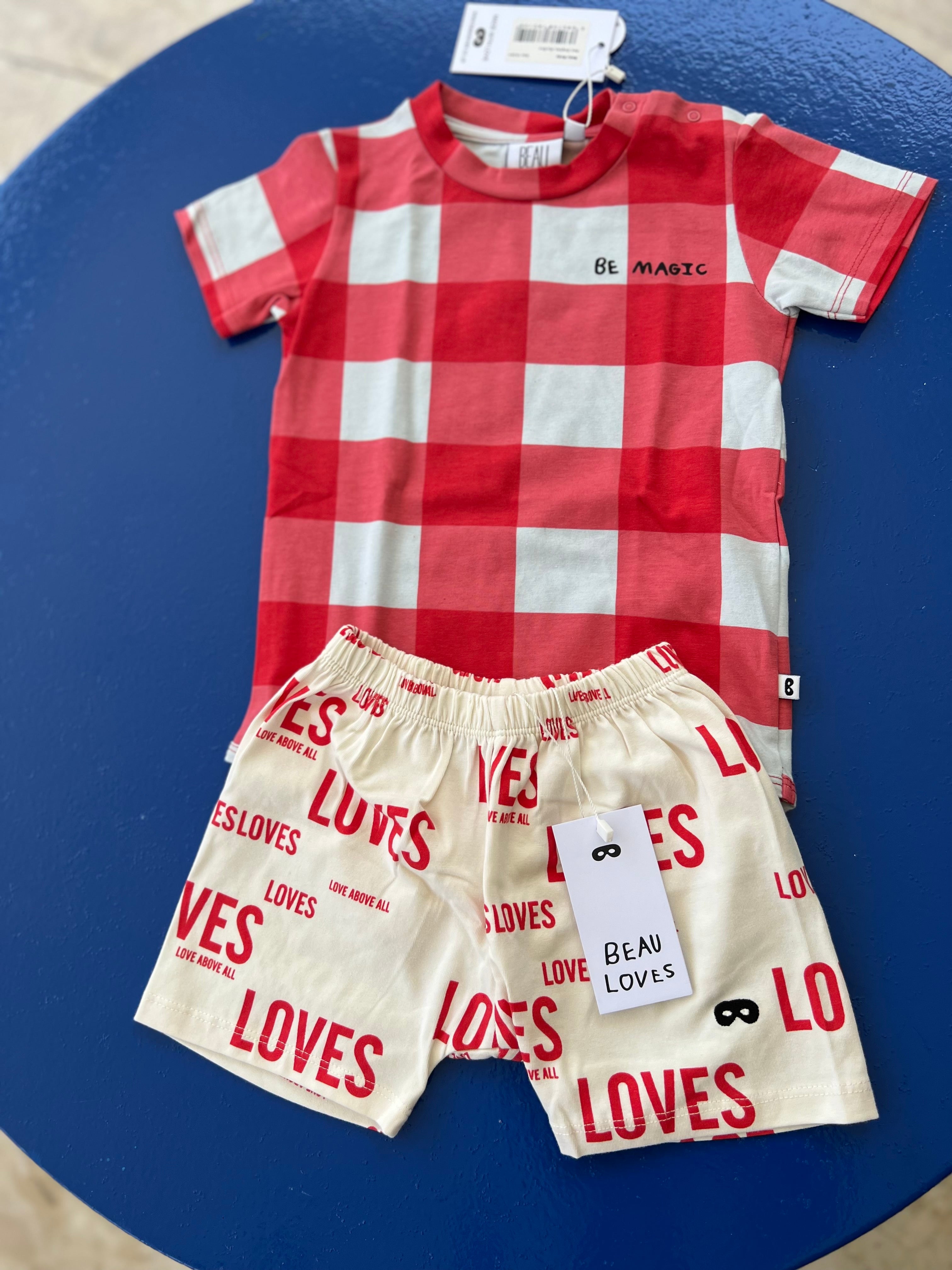 BABY SET 8 : BABY BODY RED GINGHAM + NATURAL LOVE SHORT