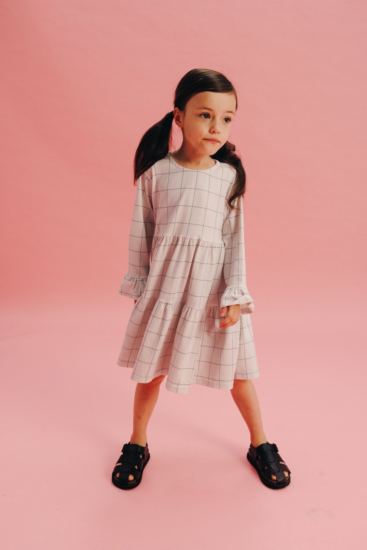 CHECKER GRAY | FRILL SPINNING DRESS