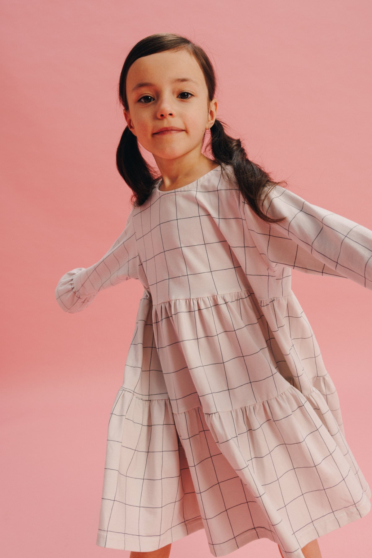 CHECKER GRAY | FRILL SPINNING DRESS