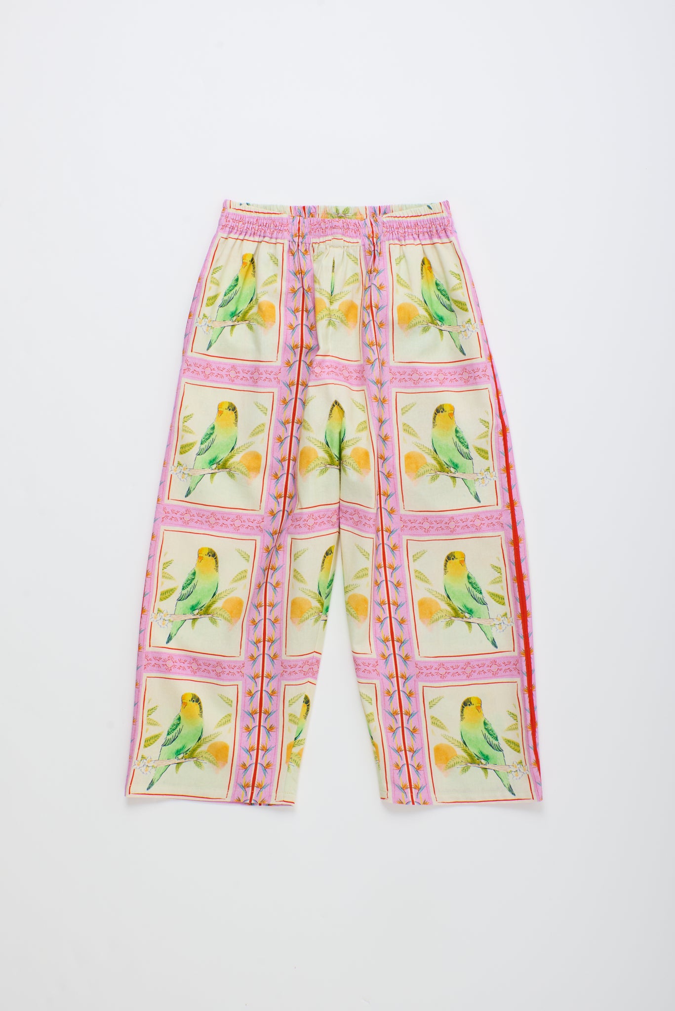 Birds Patchwork Pants - Pink - 26100909