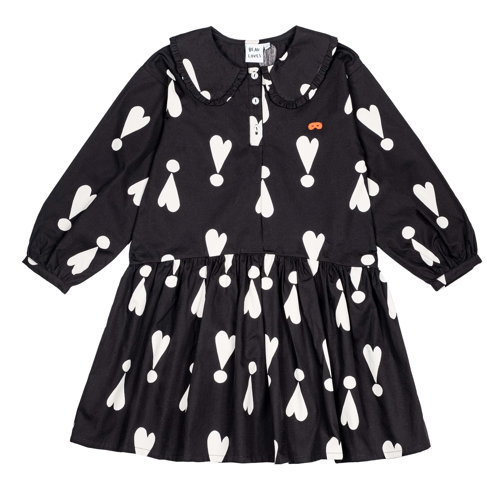 Black Exclamation Hearts Collar Dress