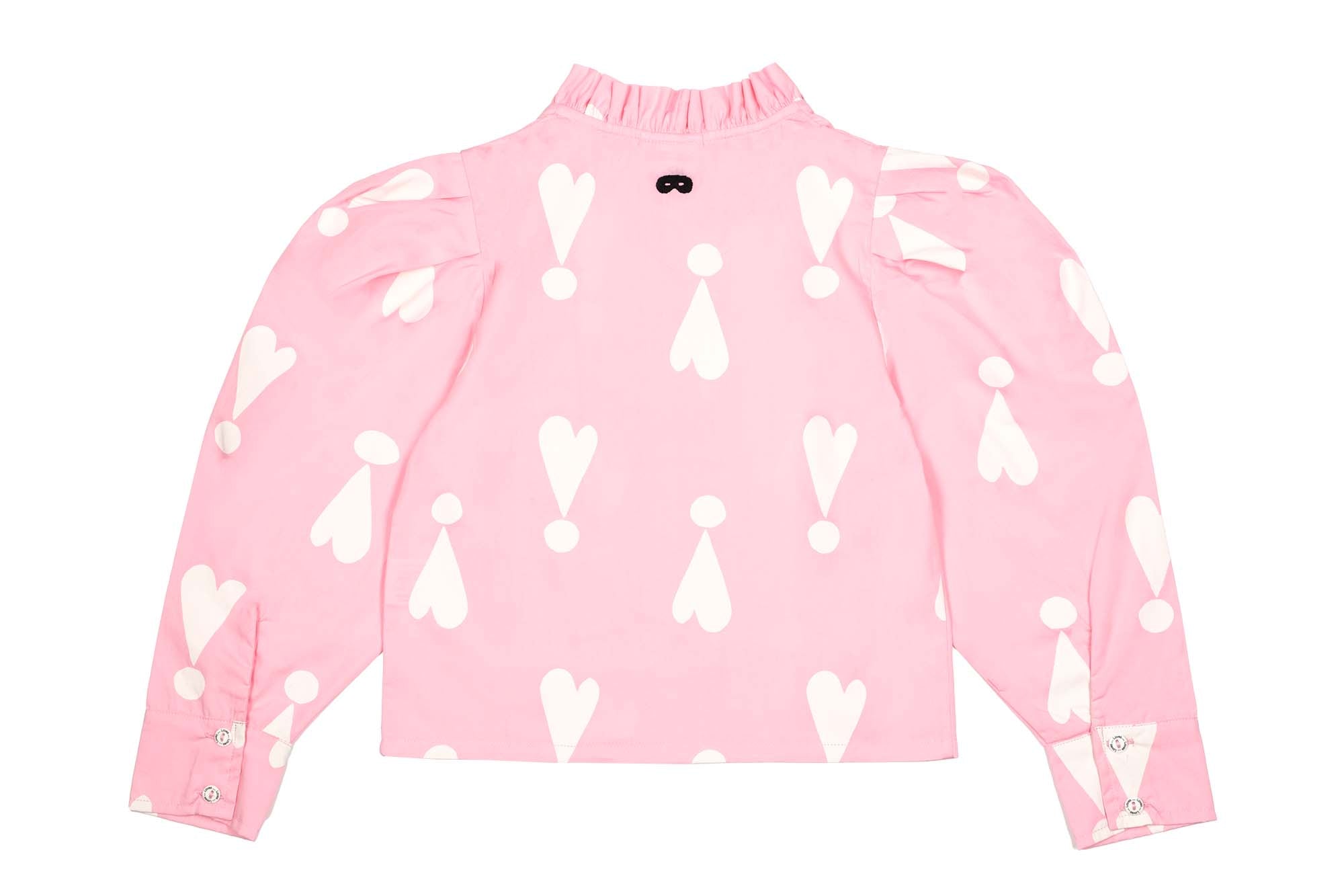 Rose Pink Exclamation Hearts Ruffled Shirt