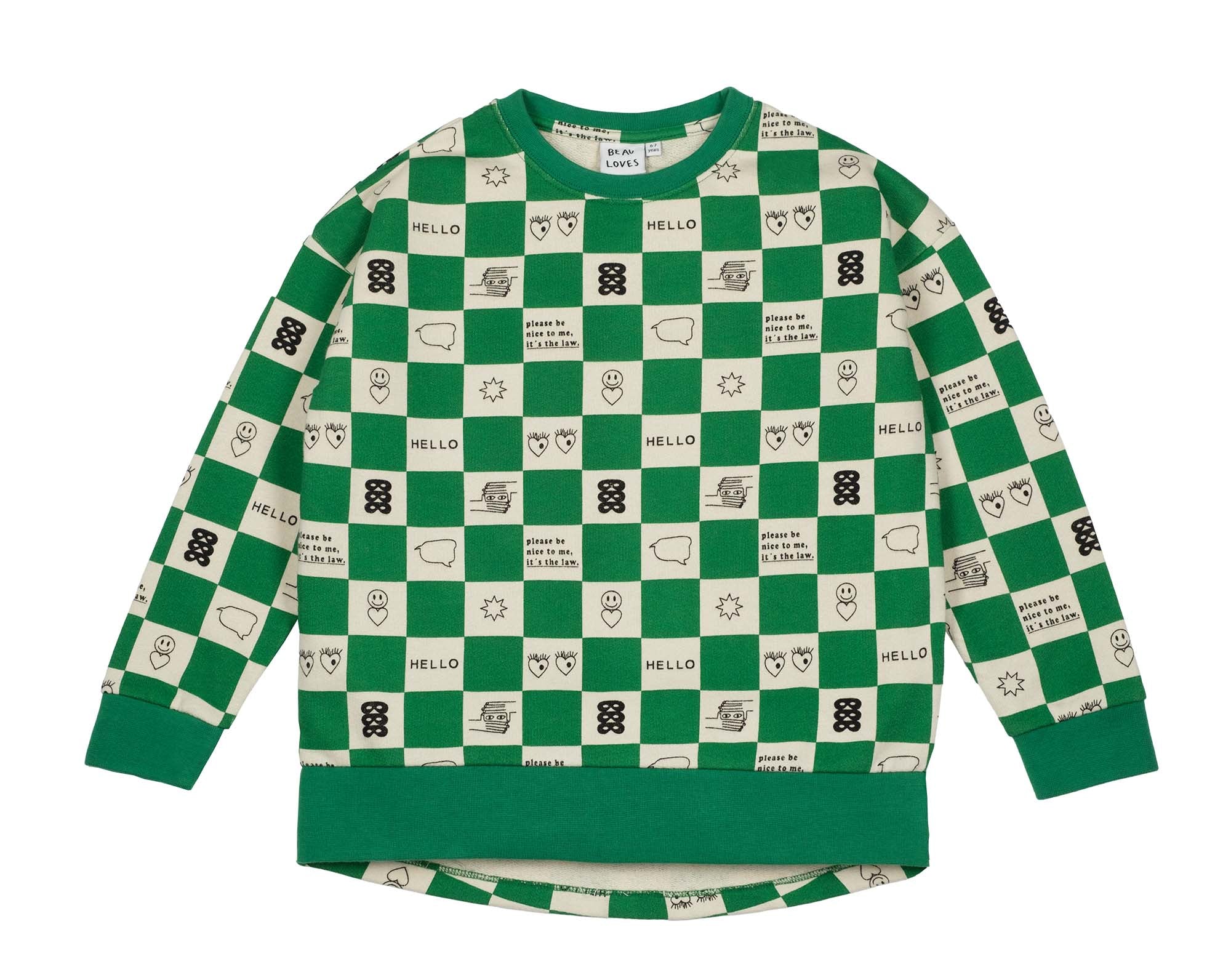 True Green Comic Book Check Relaxed Fit Sweater