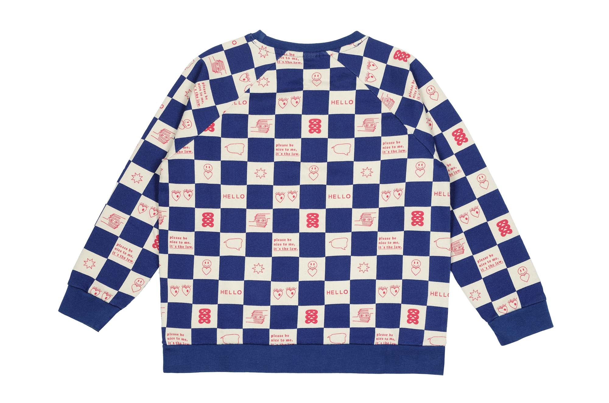 True Blue Comic Book Check Raglan Sweater