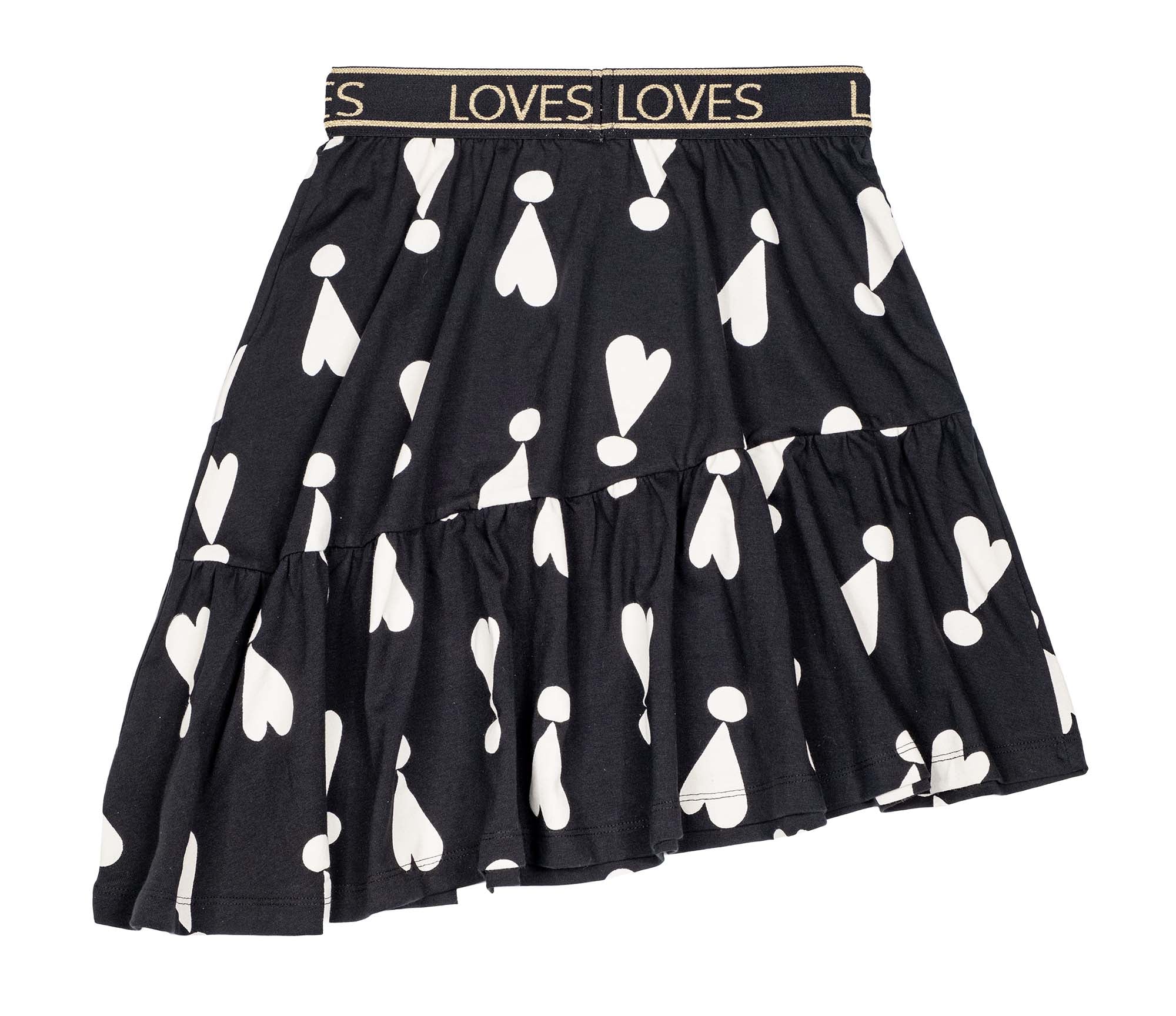 Black Exclamation Hearts Asymmetric Skirt