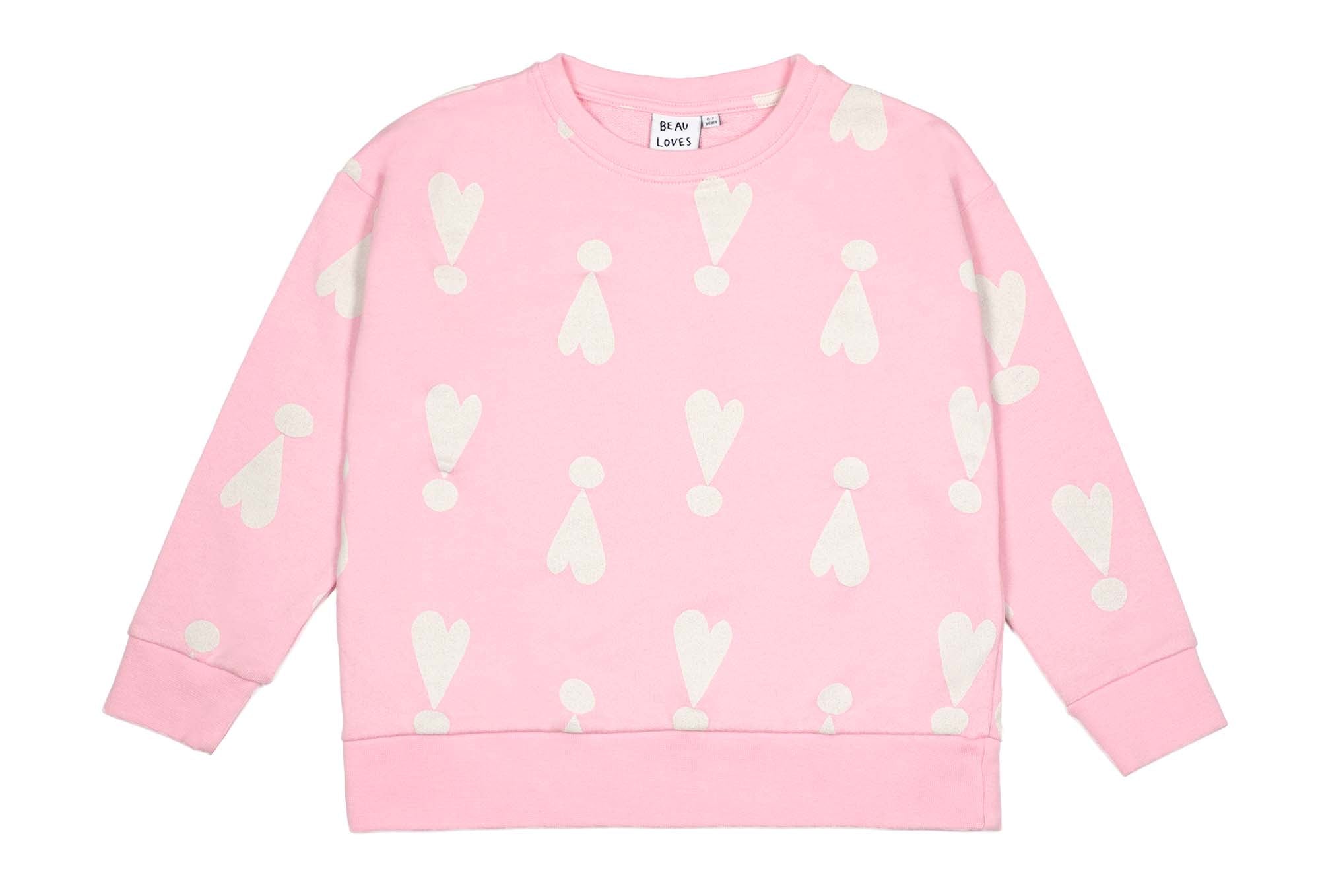 Rose Pink Exclamation Hearts Relaxed Fit Sweater