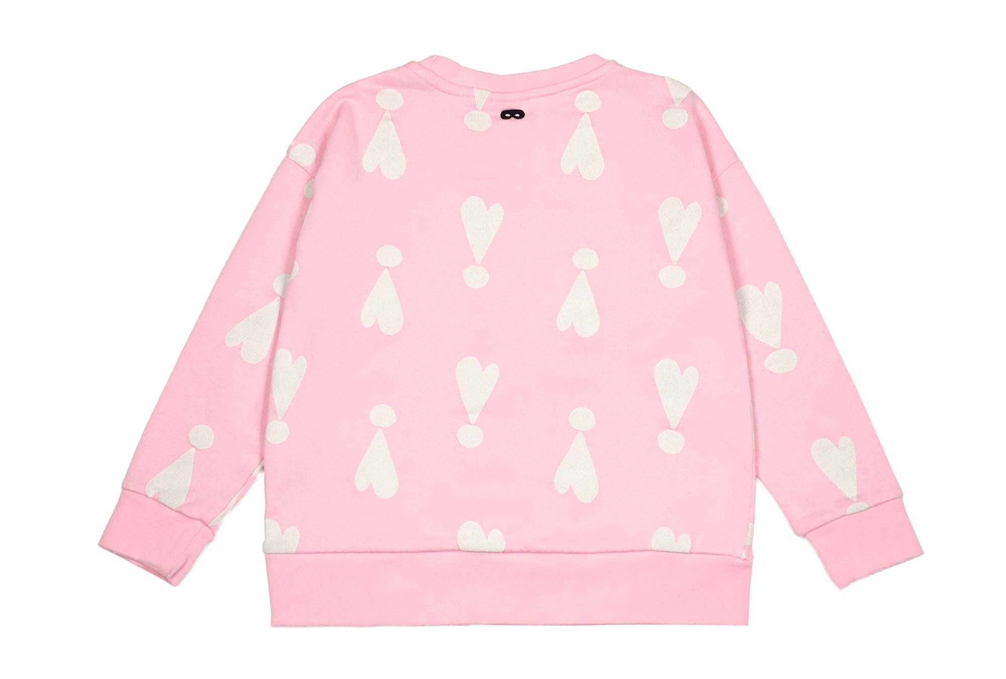 Rose Pink Exclamation Hearts Relaxed Fit Sweater