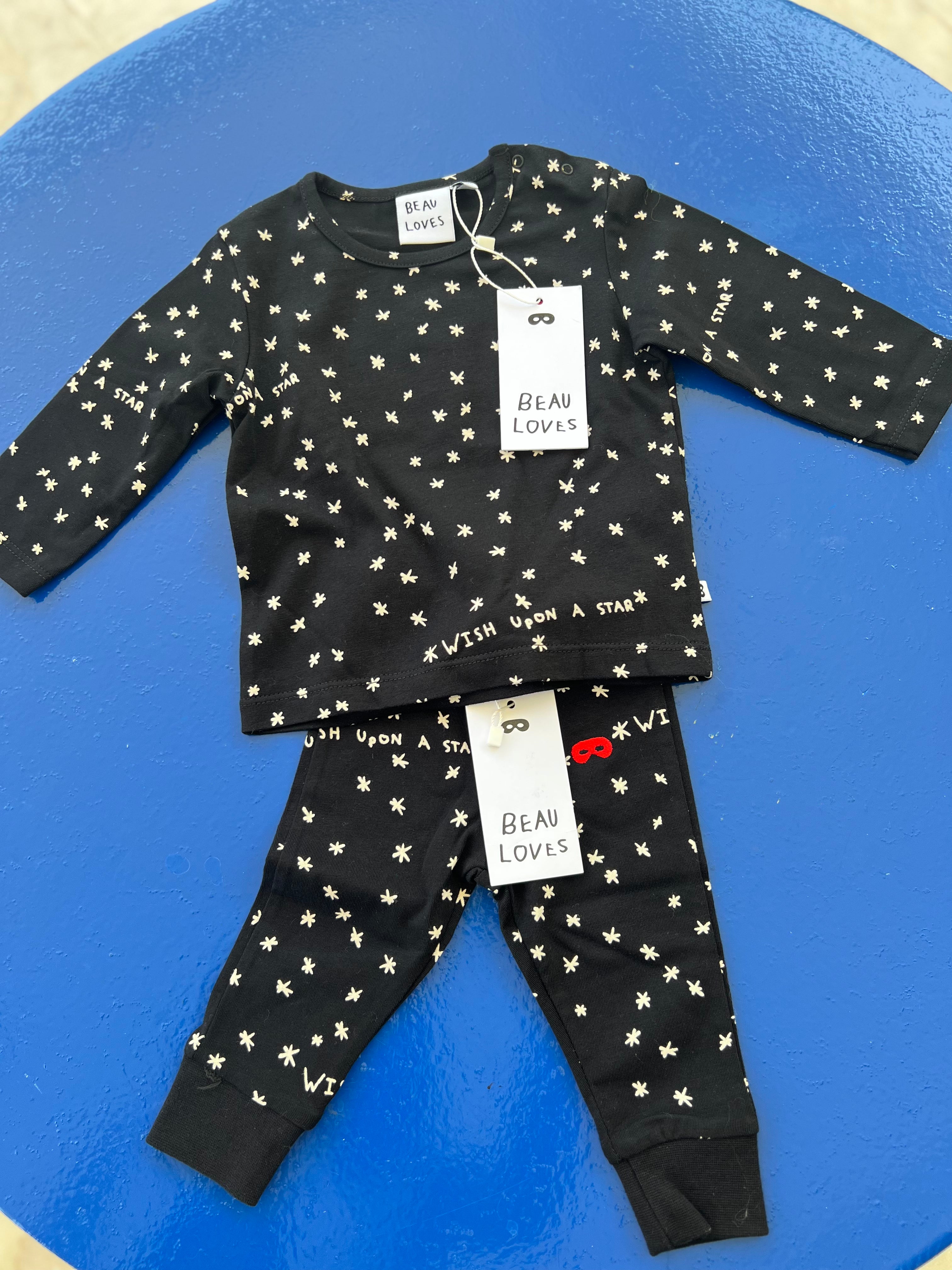 BABY SET 2 : Black Wish Upon A Star Long Sleeve Baby T-shirt + PANT