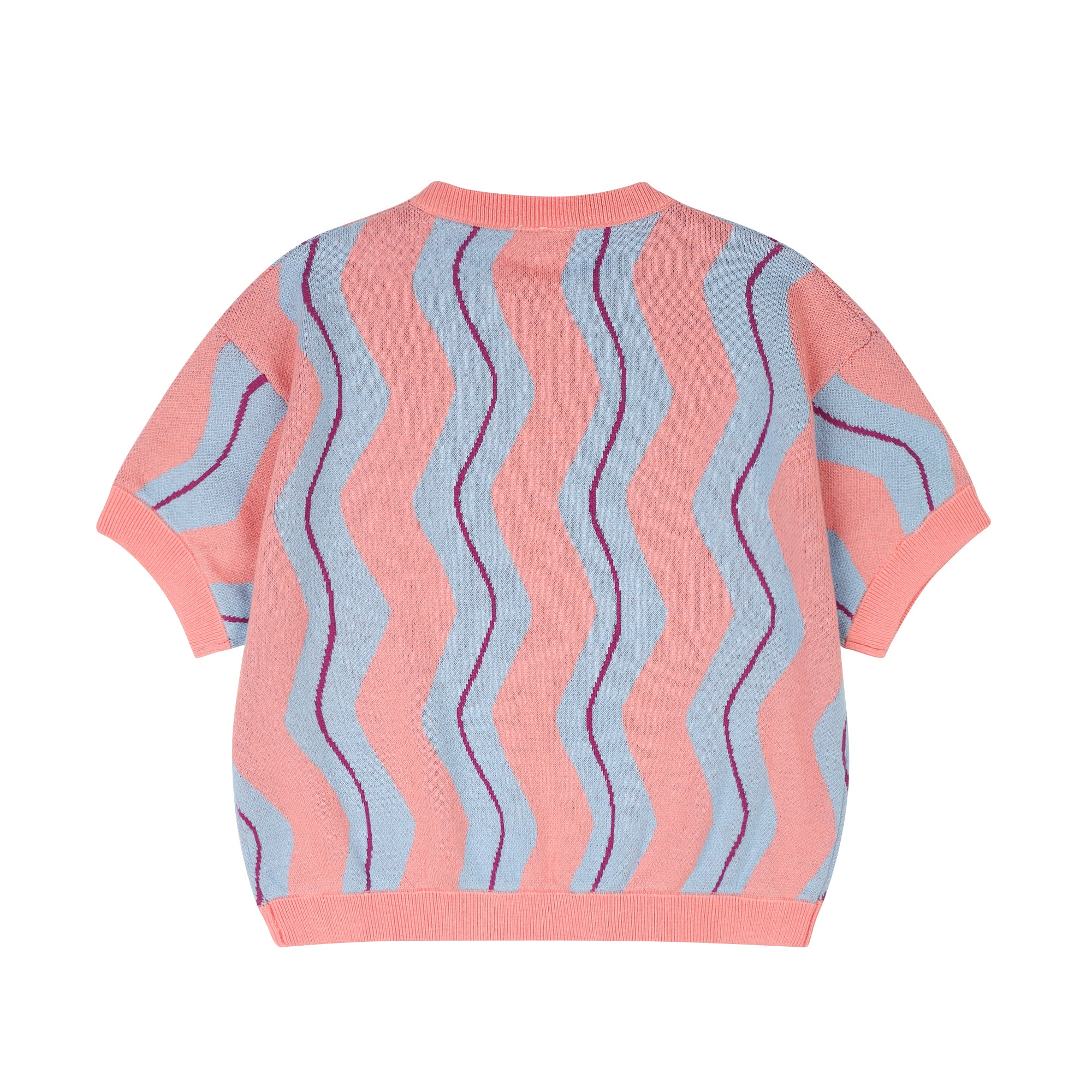 Pink Wave Stripe Short Sleeve Knit JM2410210