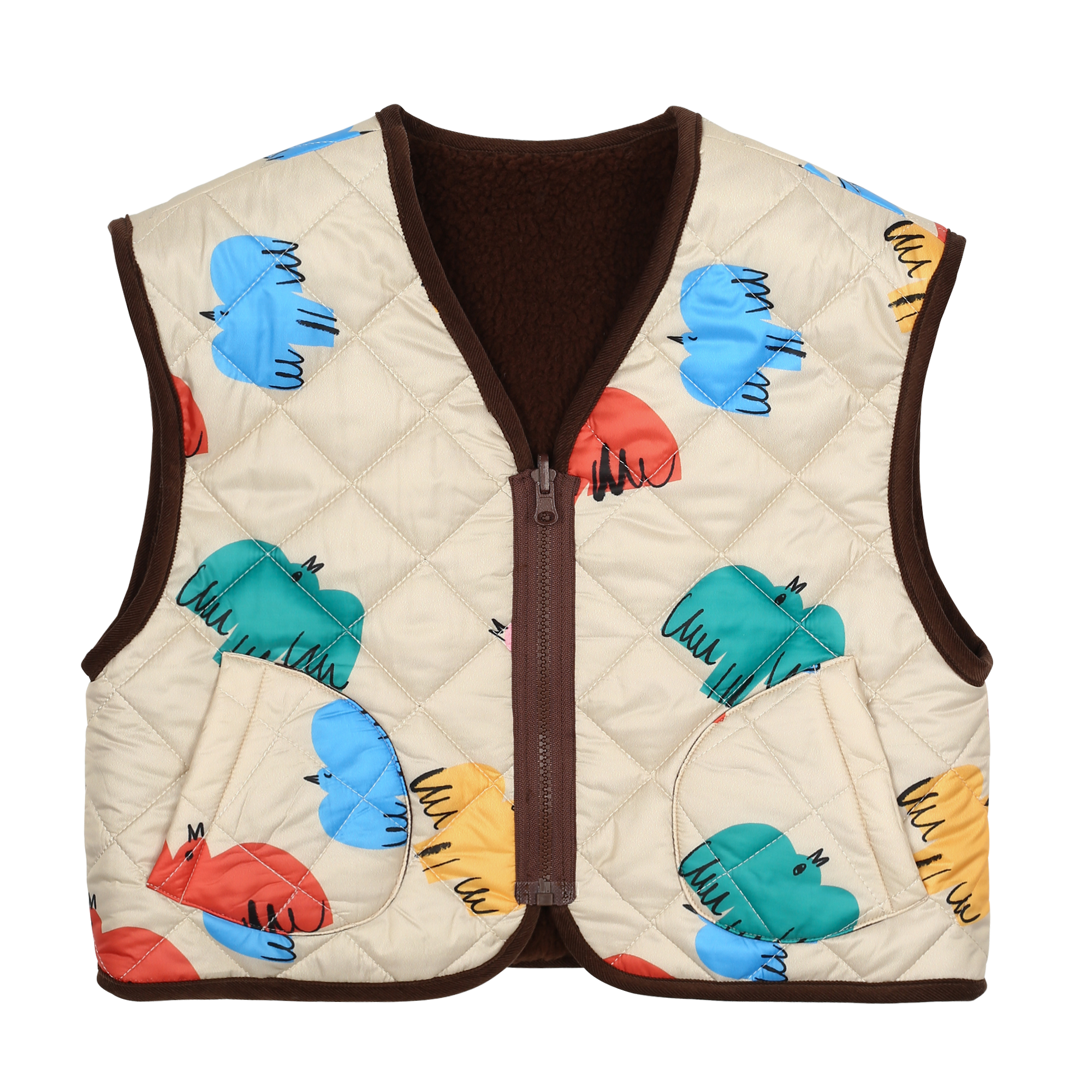 Flower Patch Reversible Vest - BROWN