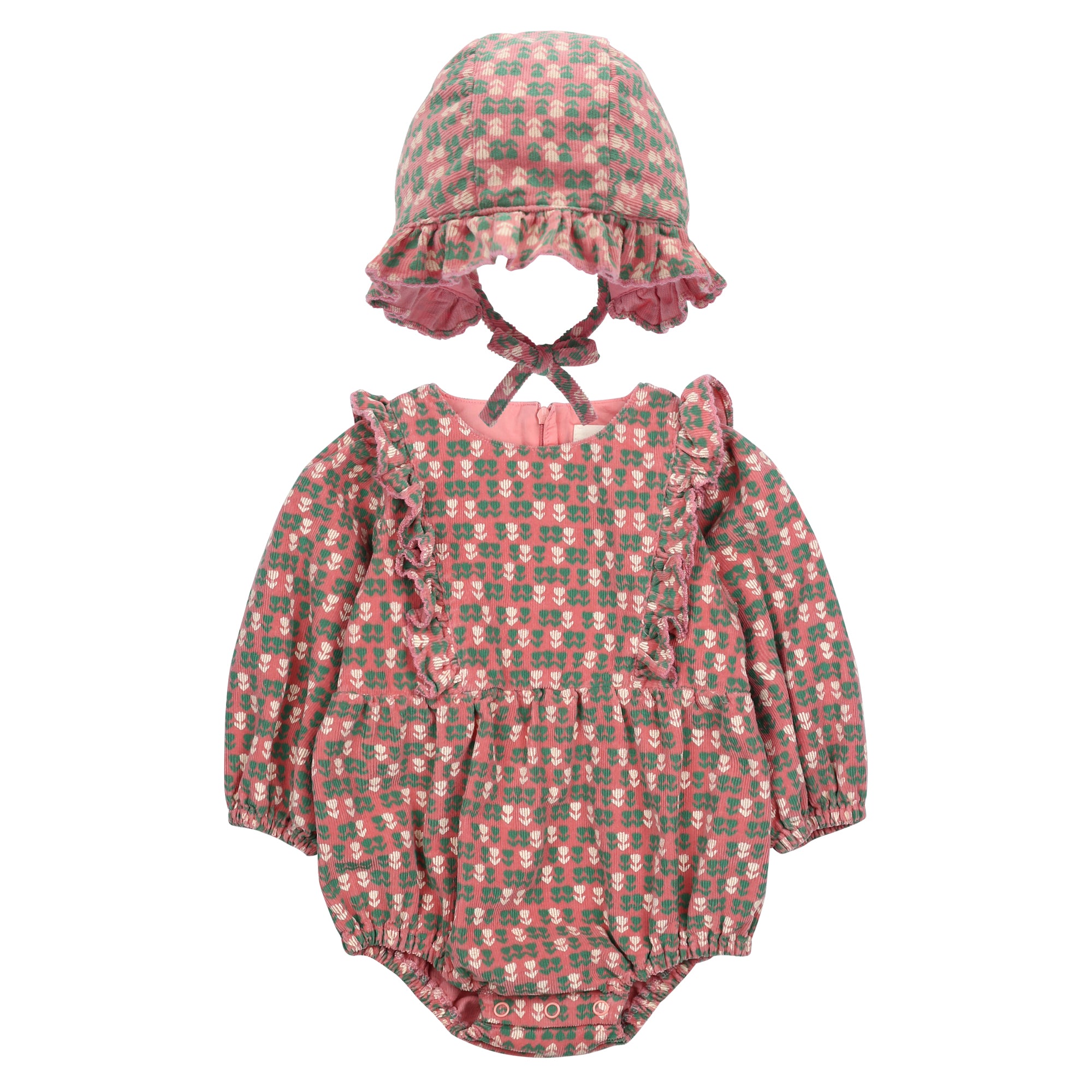 Flower Corduroy Baby Jumpsuit_2PCS - PINK