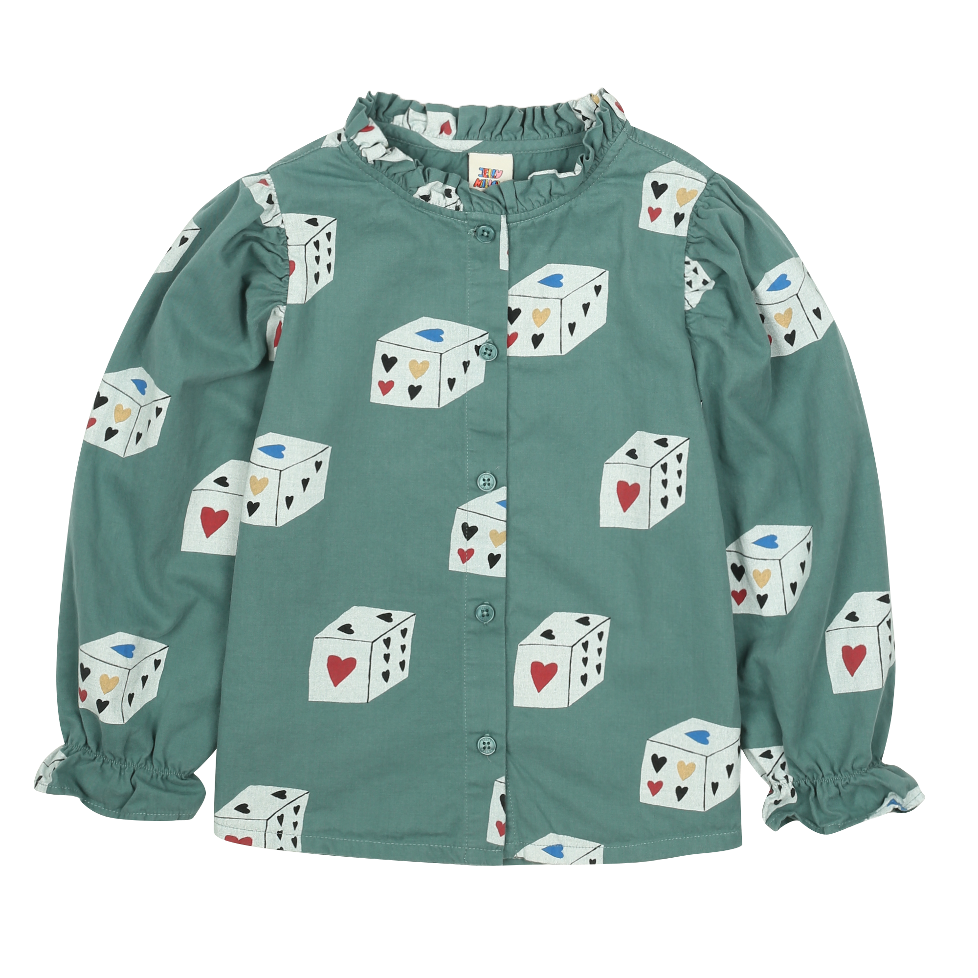HEART DICE SHIRRING BLOUSE - DIP GREEN - JM2520129