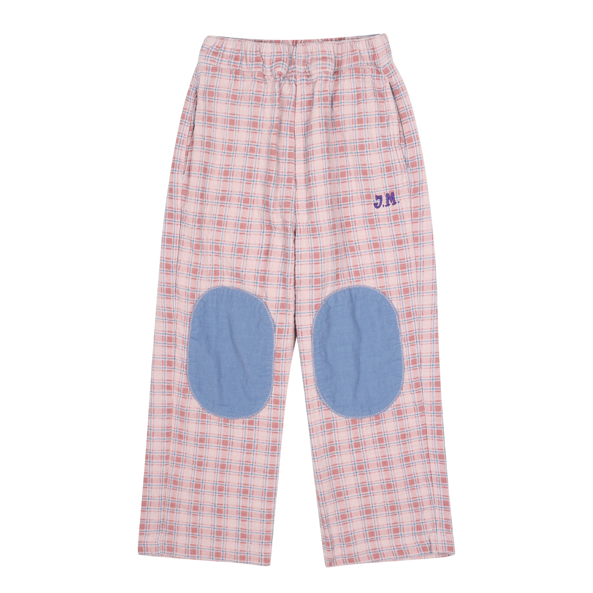 CHECKED KNEE-PATCH WOVEN PANTS - PINK - JM2520418
