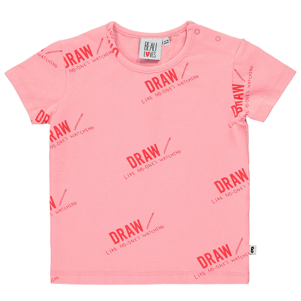 baby short sleeve t-shirt pepto pink draw red