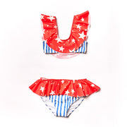 Ruffle Bikini Blue Stripes