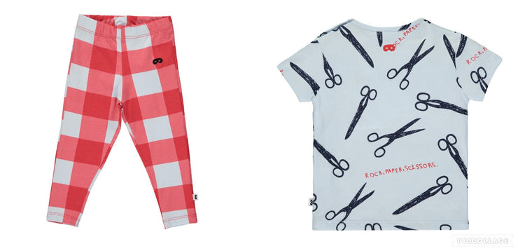 Beau Loves bundle, Baby Short sleeve T-shirt + Baby leggings Red , gingham, sky blue
