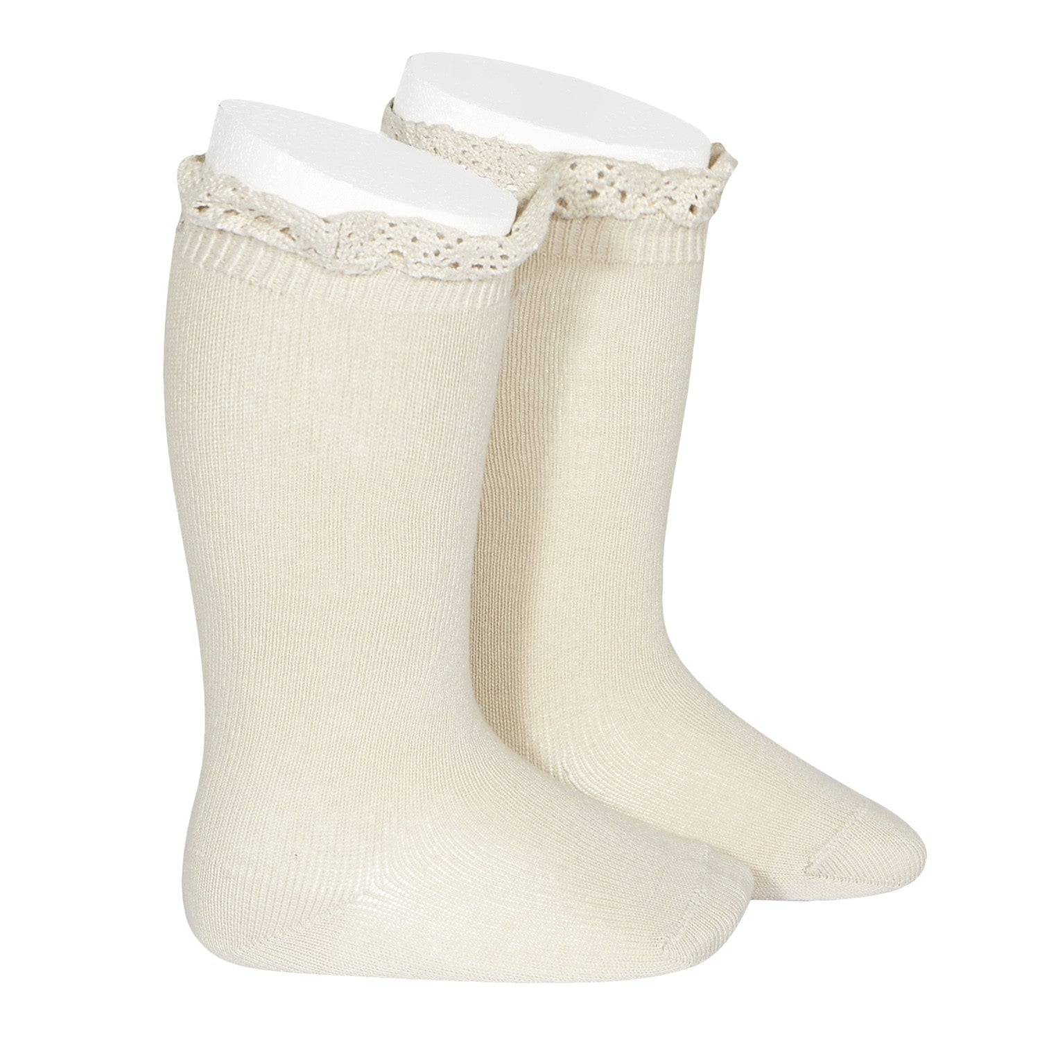 Socks Lino - Knee socks with lace edging cuf - 24092-304