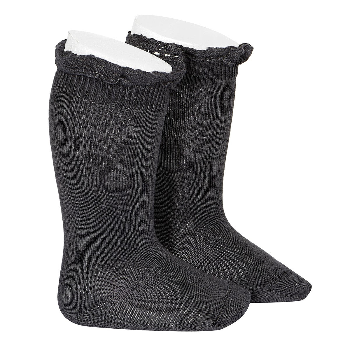 Socks Marino - Knee socks with lace edging cuff -24092-480