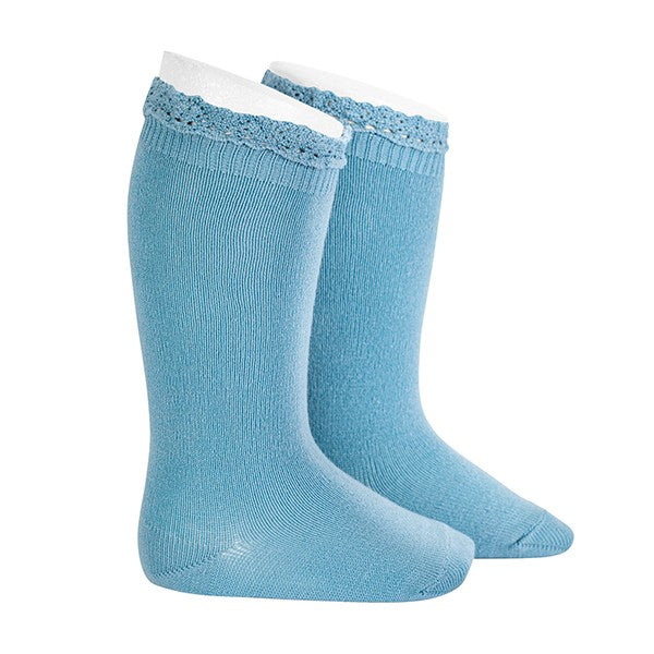 Socks Nube - Knee socks with lace edging cuff - 24092-416