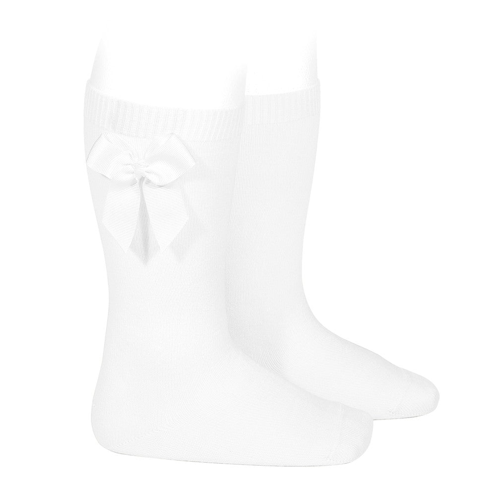 Socks Blanco - Knee-high socks with side grossgrain bow-24822-200