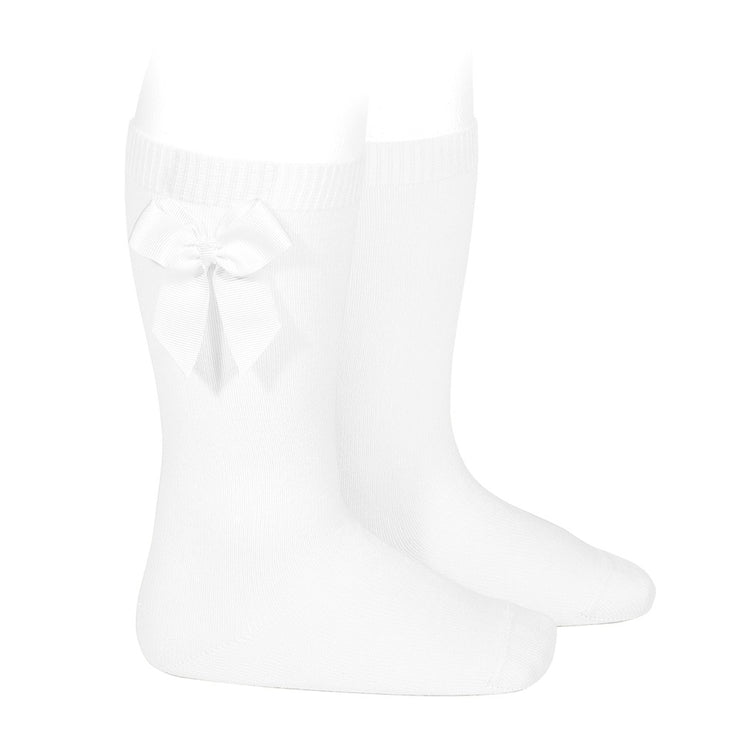Socks Blanco - Knee-high socks with side grossgrain bow-24822-200