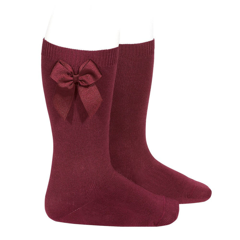 Socks Granate - Knee-high socks with side grossgrain bow-24822-575