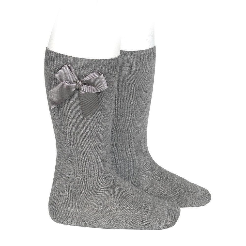 Socks Gris Clar - Knee-high socks with side grossgrain bow-24822-230