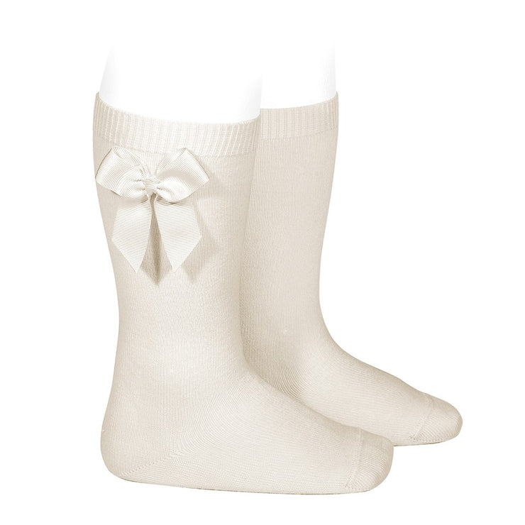 Socks beige - Knee-high socks with side grossgrain bow-24822-304