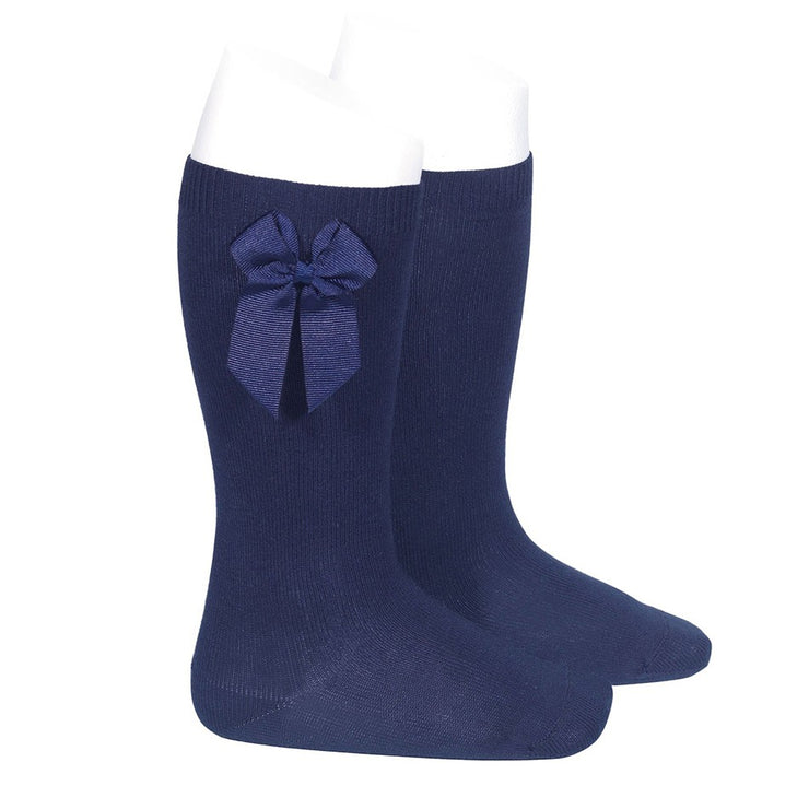 Socks Navy MARINO - Knee-high socks with side grossgrain bow -24822-480