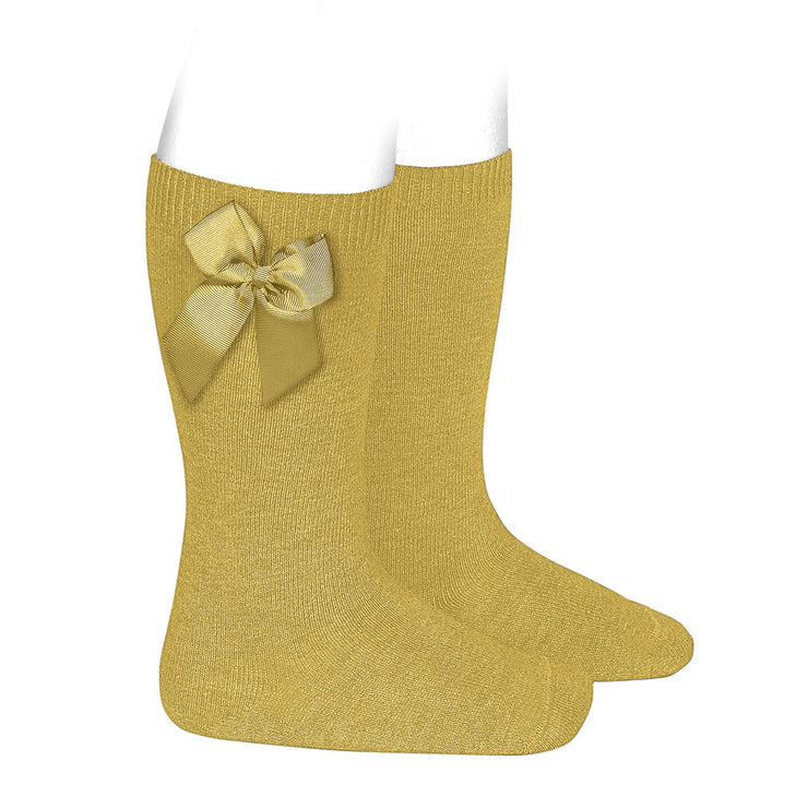 Socks Mostaza - Knee-high socks with side grossgrain bow-24822-629
