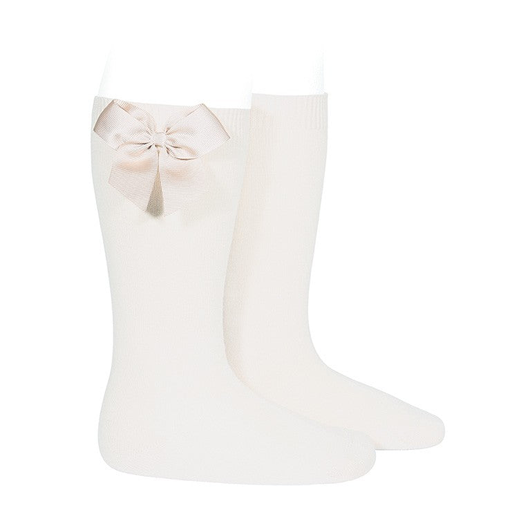 Socks Nata - Knee-high socks with side grossgrain bow-24822-202