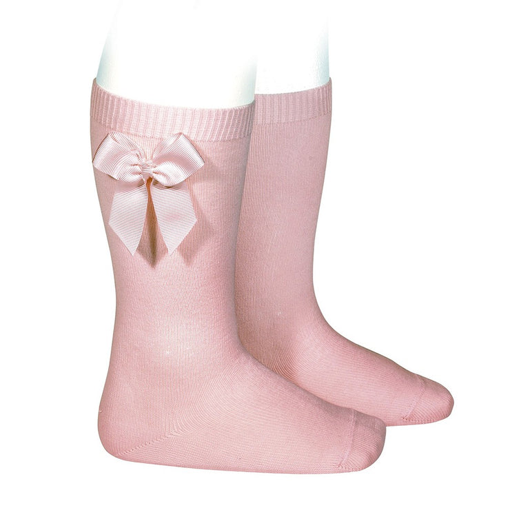 Socks Rosa Palo - Knee-high socks with side grossgrain bow-24822-526
