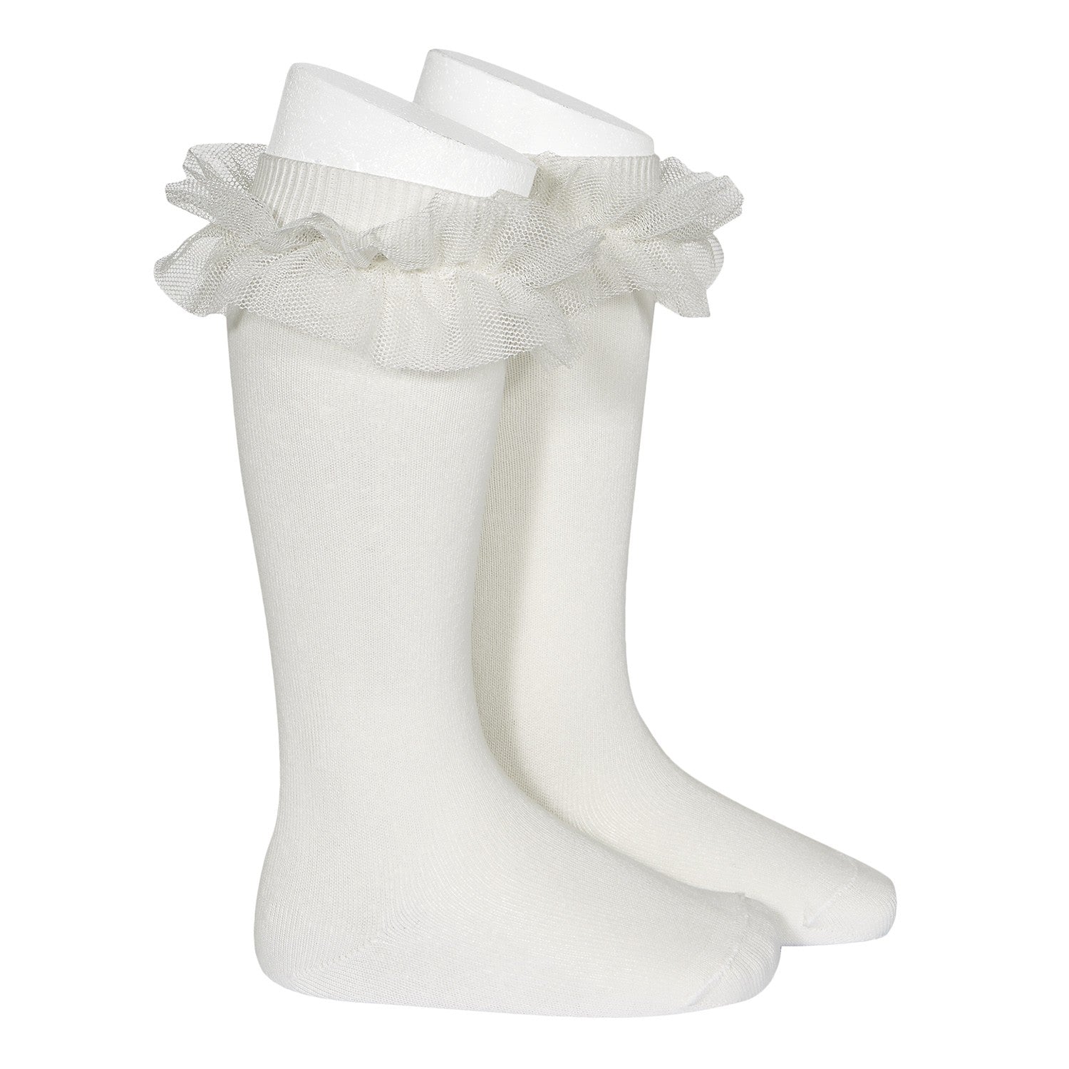 Socks White Nata - Tulle ruffle knee-high socks-24942-202