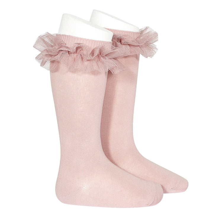 Socks Rosa Palo - Tulle ruffle knee-high socks-24942-526