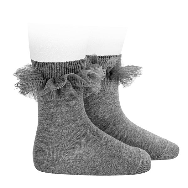 Socks Gris Clar - Tulle ruffle short socks-24944-230