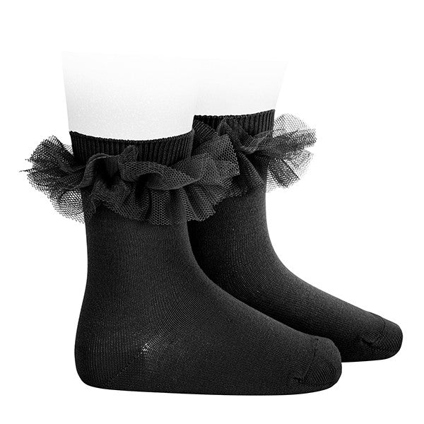 Socks-NEGRO - Tulle ruffle short socks-24944-900