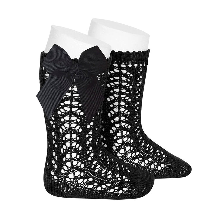 Socks - NEGRO - Perle openwork knee-high socks with bow-25192-900