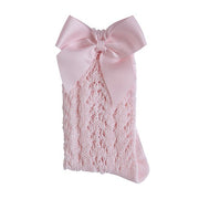 Socks - Pink - Perle openwork knee-high socks with bow-25192-500