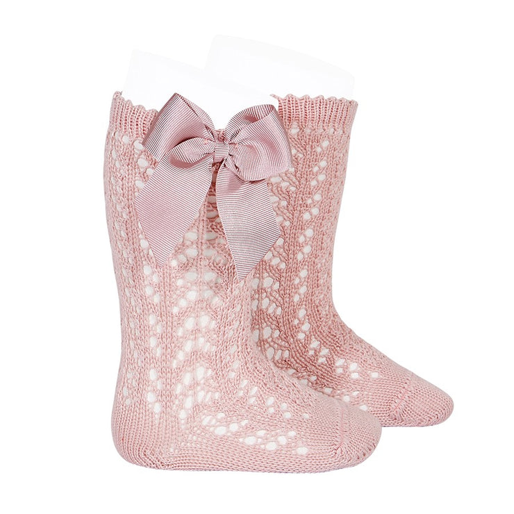 Socks ROSA PALO - Perle openwork knee-high socks with bow-25192-544