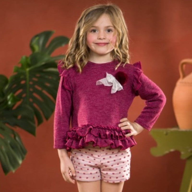 Maroon Back Bow Jumper with Rose Pink Shorts