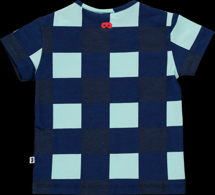 Baby Short Sleeve T shirt Navy Gingham pale green