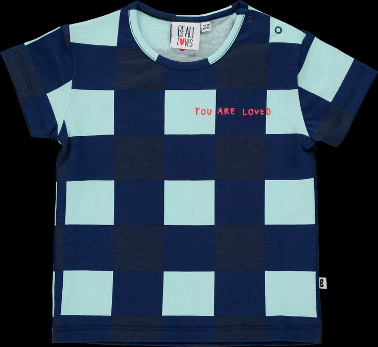 Baby Short Sleeve T shirt Navy Gingham pale green
