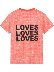 Red Grid T-Shirt  Loves Loves Loves on Back