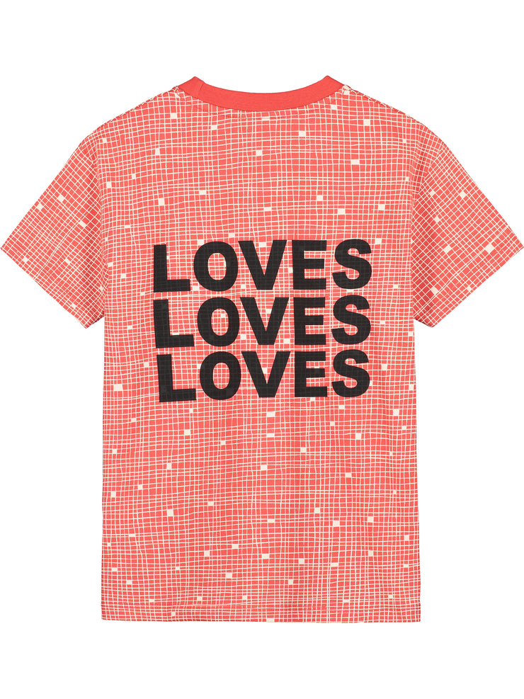 Red Grid T-Shirt  Loves Loves Loves on Back