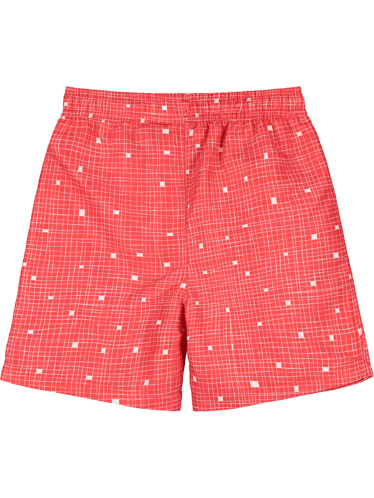 Red Grid Drawstring Swim Shorts