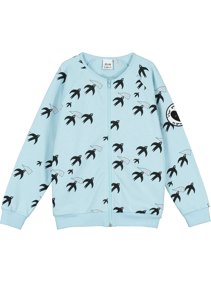 Sky Blue Birds Fleece Zip Up Jacket
