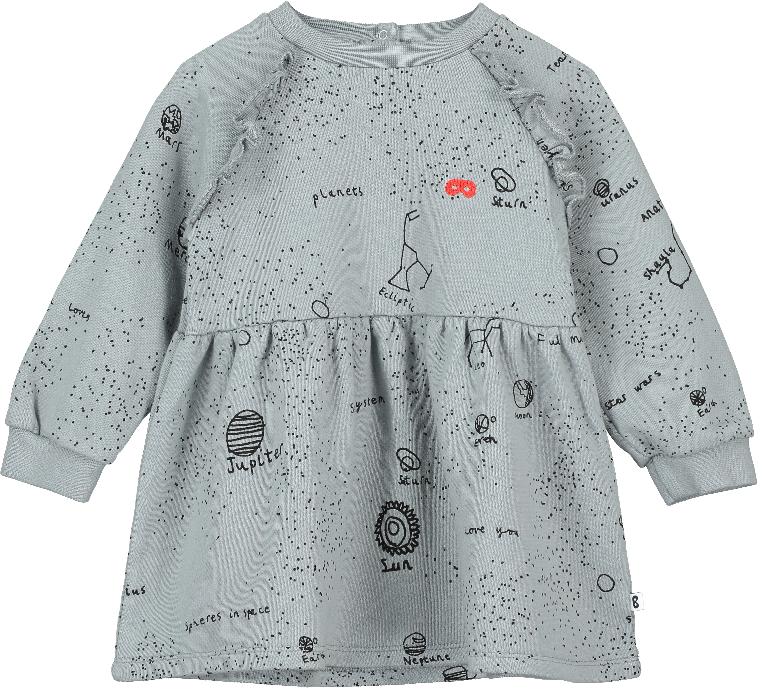 Washed Grey Galaxy Raglan Frill Sleeve Baby Dress