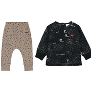 Washed Brown Wish Upon A Star Baby Fleece Pants +Black Galaxy Long Sleeve Baby Sweater