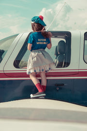 T-shirt “depart-retour” royal blue-gold
